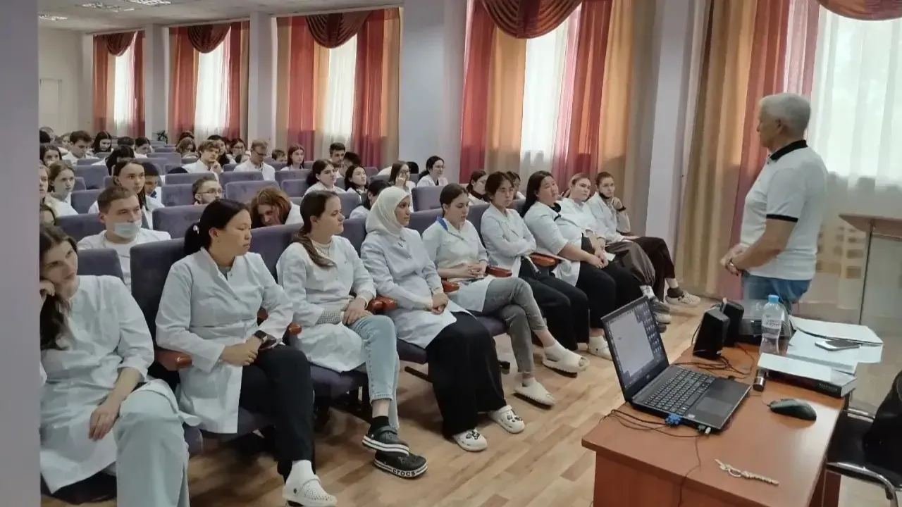 Students of Amur State Medical Academy attending a lecture on the 80th anniversary of the Nuremberg Trials