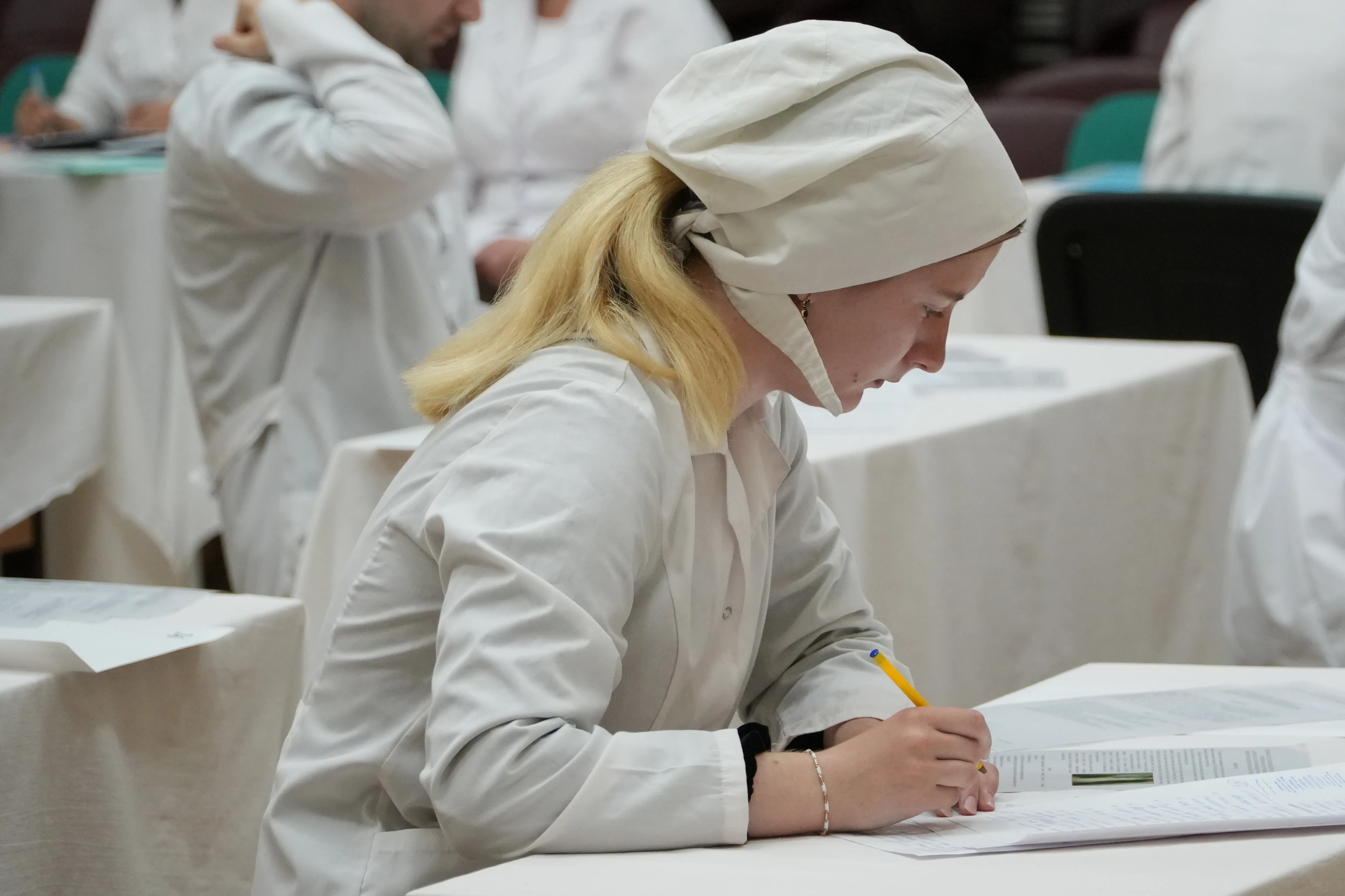 Medical students appearing for state examinations in Russia