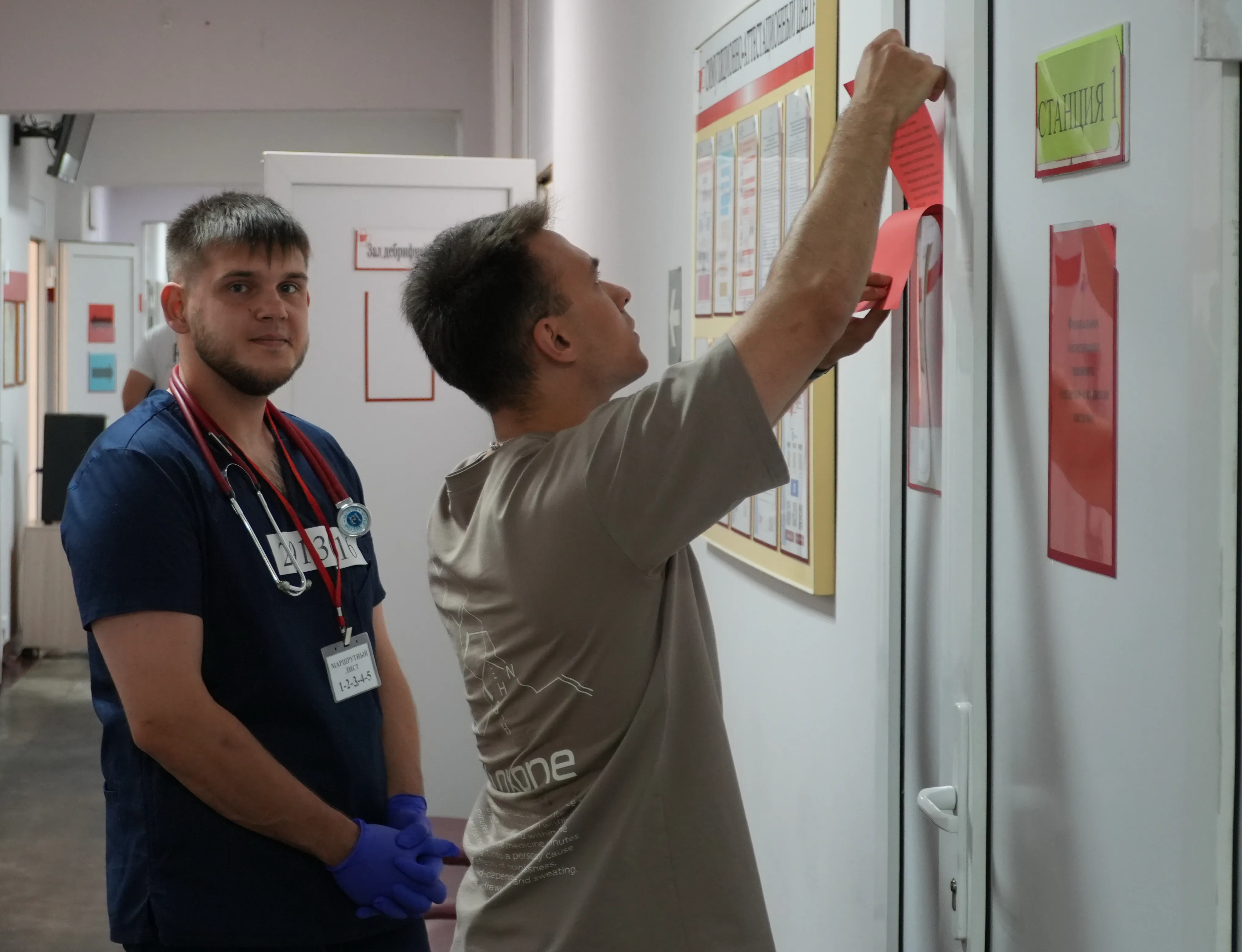 Medical graduates undergoing practical examinations in Russia